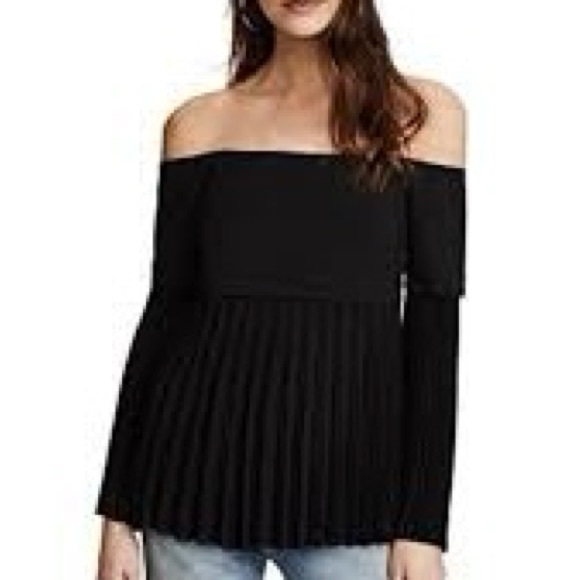 ALC Serena Pleated Off Shoulder Black Blouse Top - Picture 2 of 10